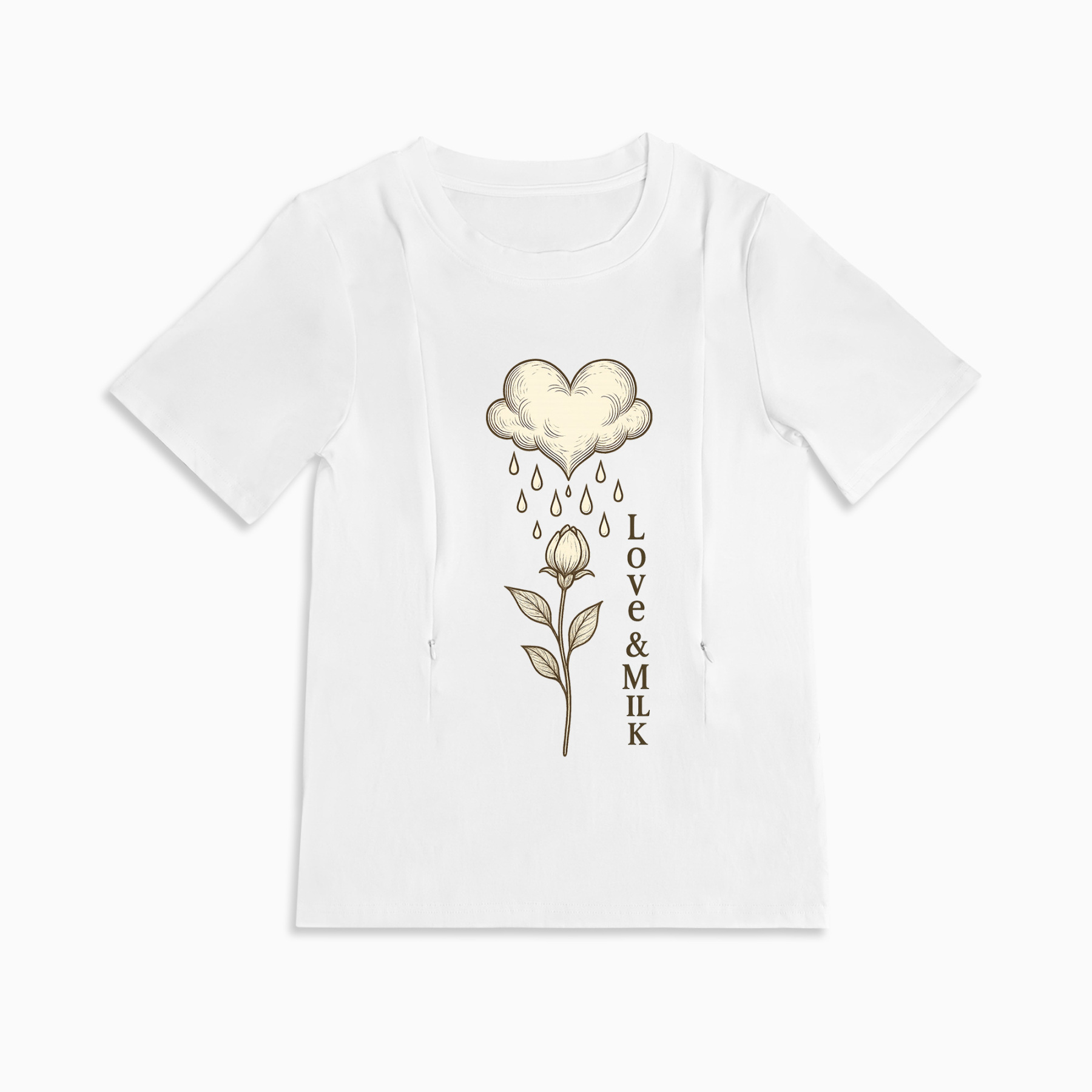 Discreet Nursing Top with Zippers | Cute Love & Milk Graphic Tee