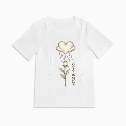 Discreet Nursing Top with Zippers | Cute Love & Milk Graphic Tee