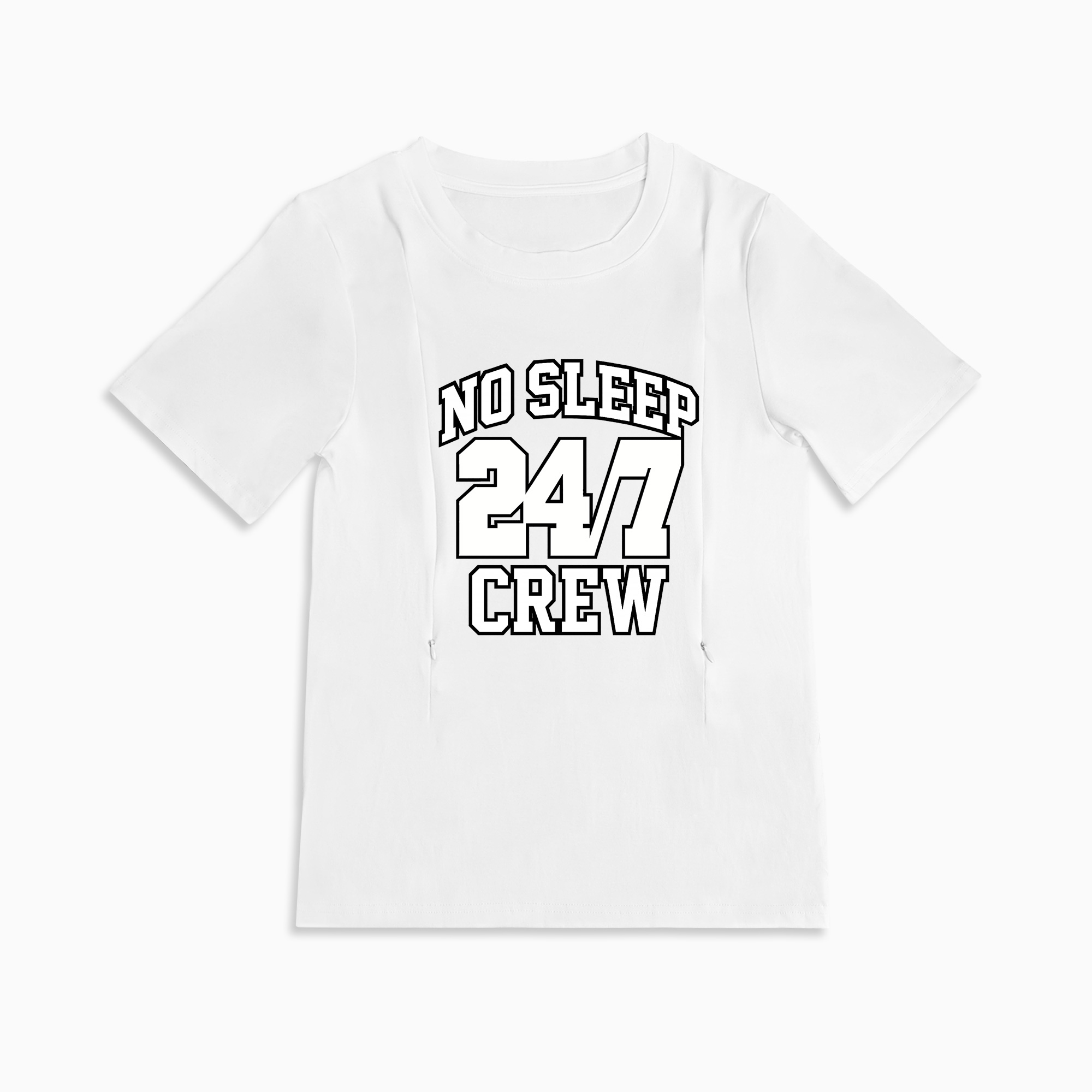 Zipper Nursing T-Shirt | No Sleep Crew Slogan | Soft Cotton