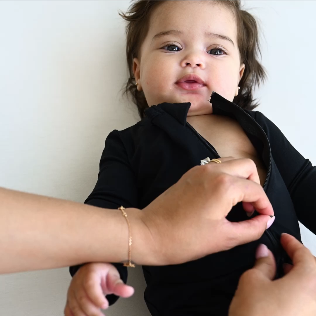 Baby Zipper Rompers in Midnight