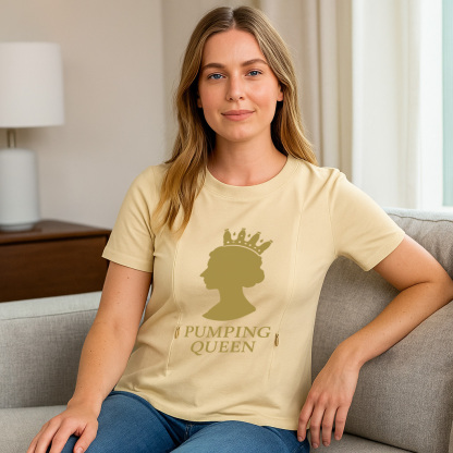 Zipper Nursing T-Shirt | Pumping Queen Slogan | Soft Cotton