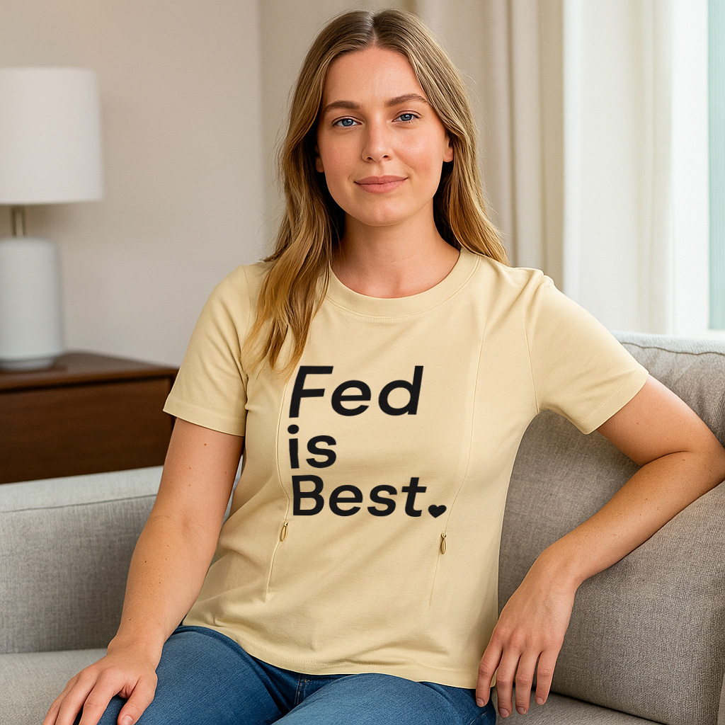 Zipper Nursing T-Shirt | "Fed Is Best" Slogan | Soft Cotton