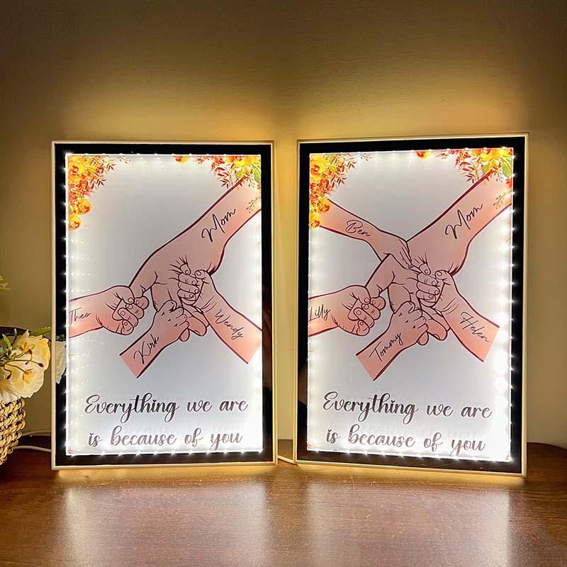 Mom Everything We Are Is Because Of You - Personalized Mirror Frame Light Box