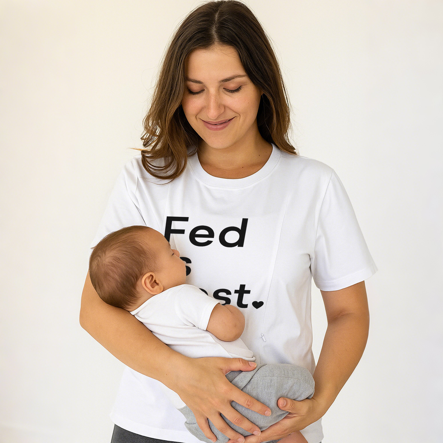 Zipper Nursing T-Shirt | "Fed Is Best" Slogan | Soft Cotton