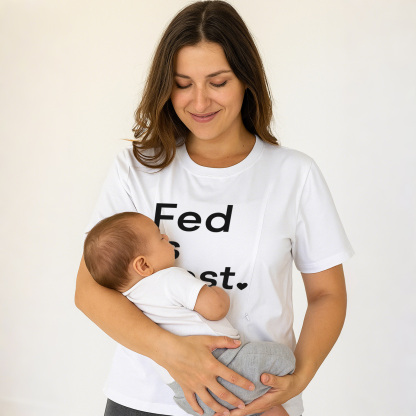 Zipper Nursing T-Shirt | "Fed Is Best" Slogan | Soft Cotton