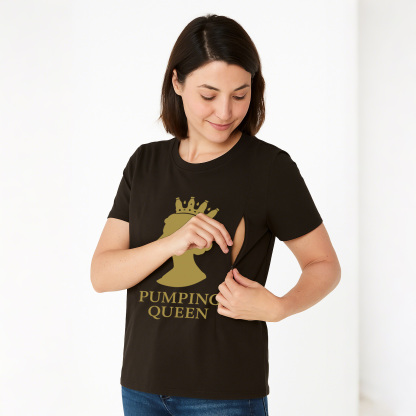 Zipper Nursing T-Shirt | Pumping Queen Slogan | Soft Cotton