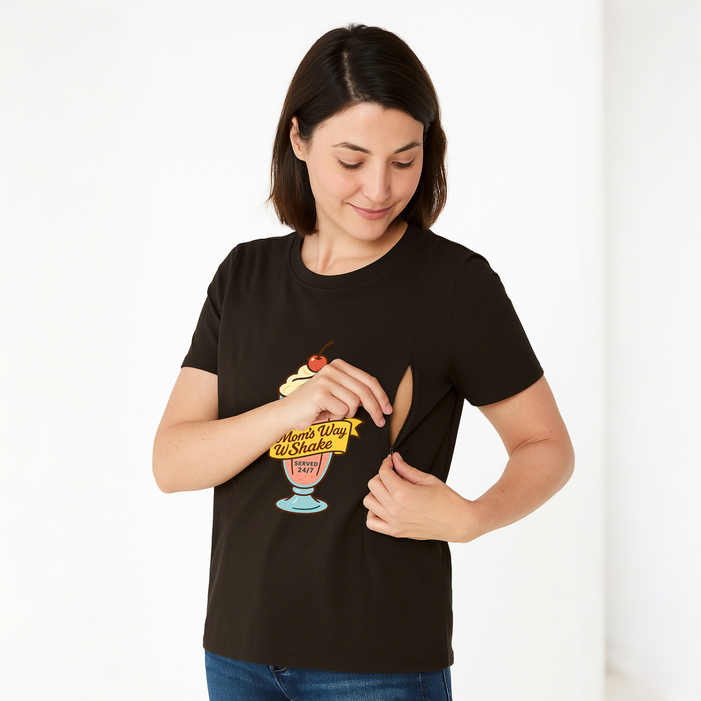 Zipper Nursing T-Shirt | Cute 24/7 Diner Graphic | Soft | totkeeps