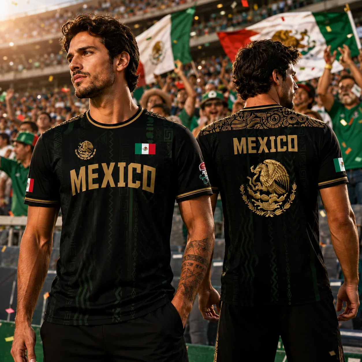 Mexico Soccer Jersey - Black & Gold Aztec Eagle Training Shirt