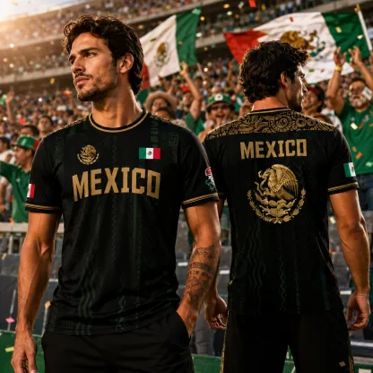 Mexico Soccer Jersey - Black & Gold Aztec Eagle Training Shirt