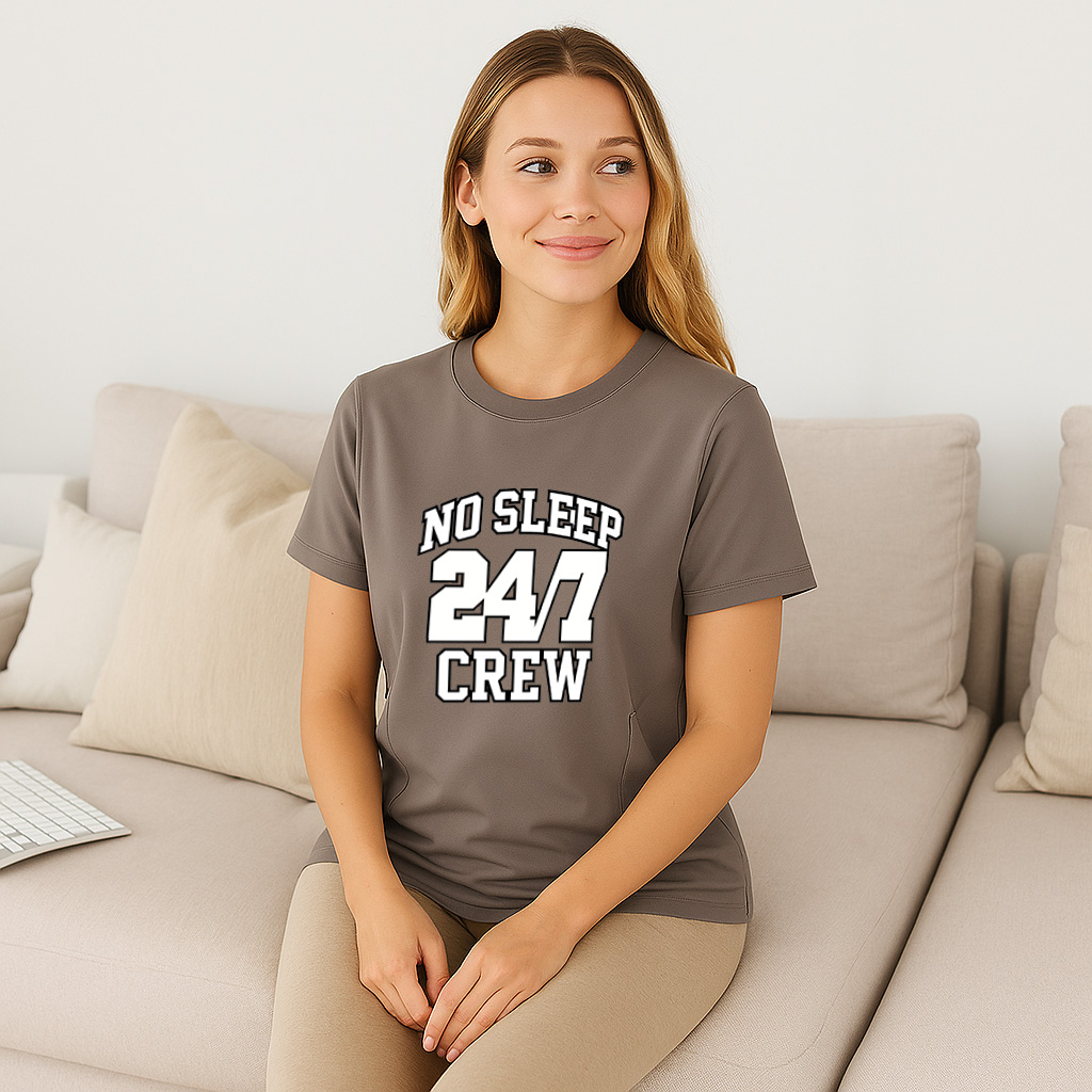 Zipper Nursing T-Shirt | No Sleep Crew Slogan | Soft Cotton