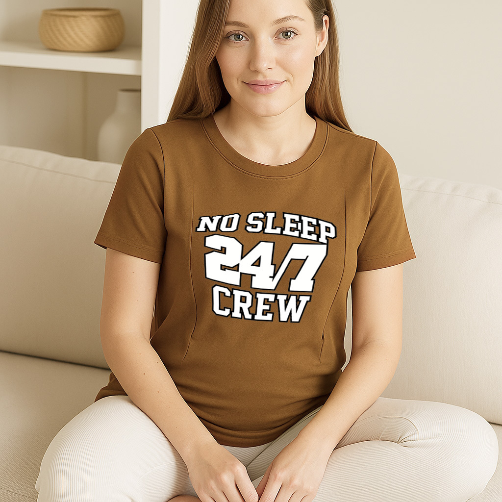 Zipper Nursing T-Shirt | No Sleep Crew Slogan | Soft Cotton