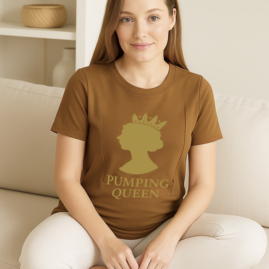 Zipper Nursing T-Shirt | Pumping Queen Slogan | Soft Cotton