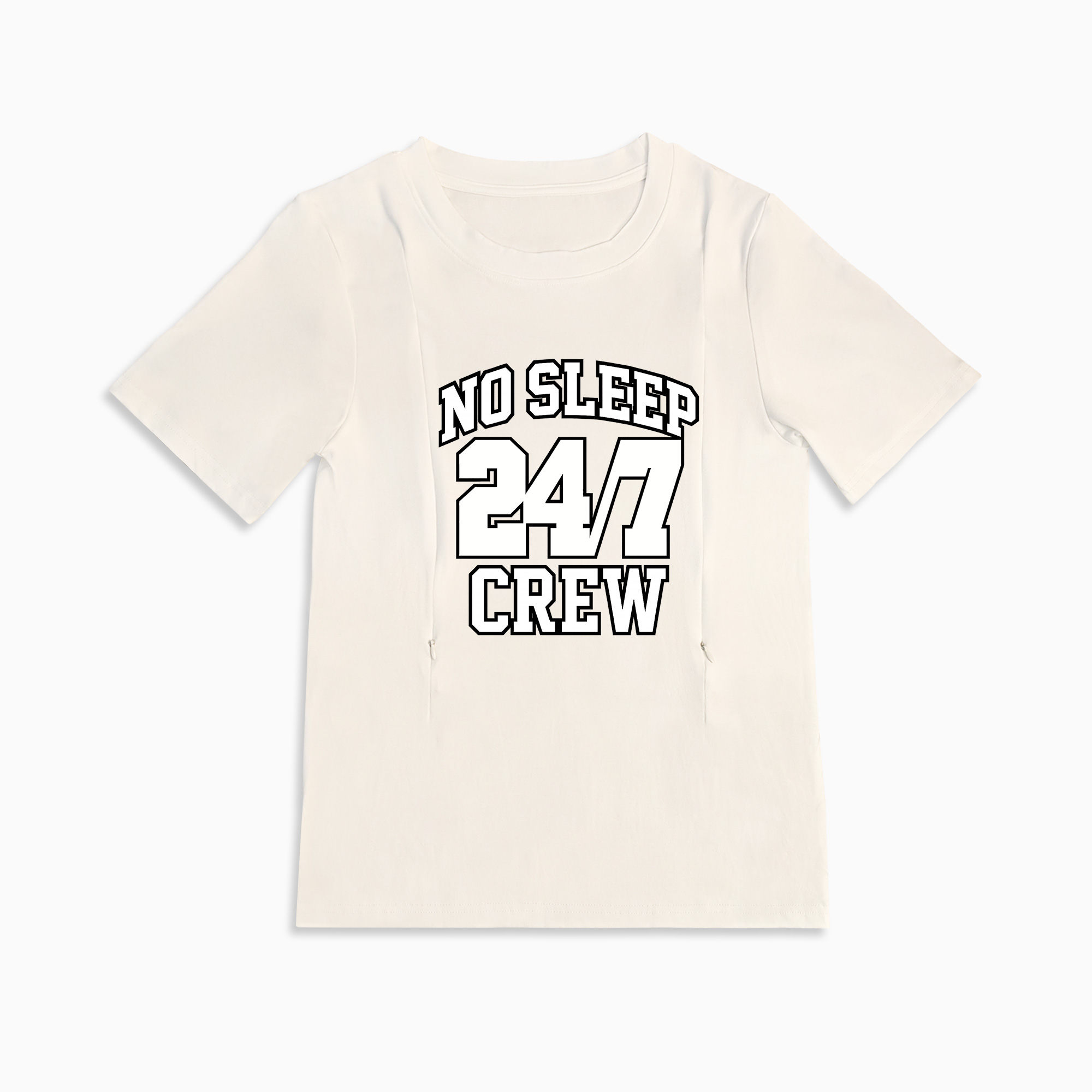 Zipper Nursing T-Shirt | No Sleep Crew Slogan | Soft Cotton