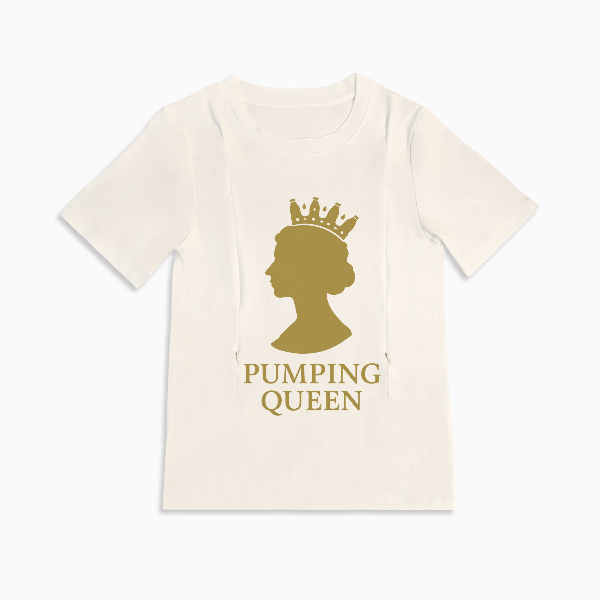 Zipper Nursing T-Shirt | Pumping Queen Slogan | Soft Cotton