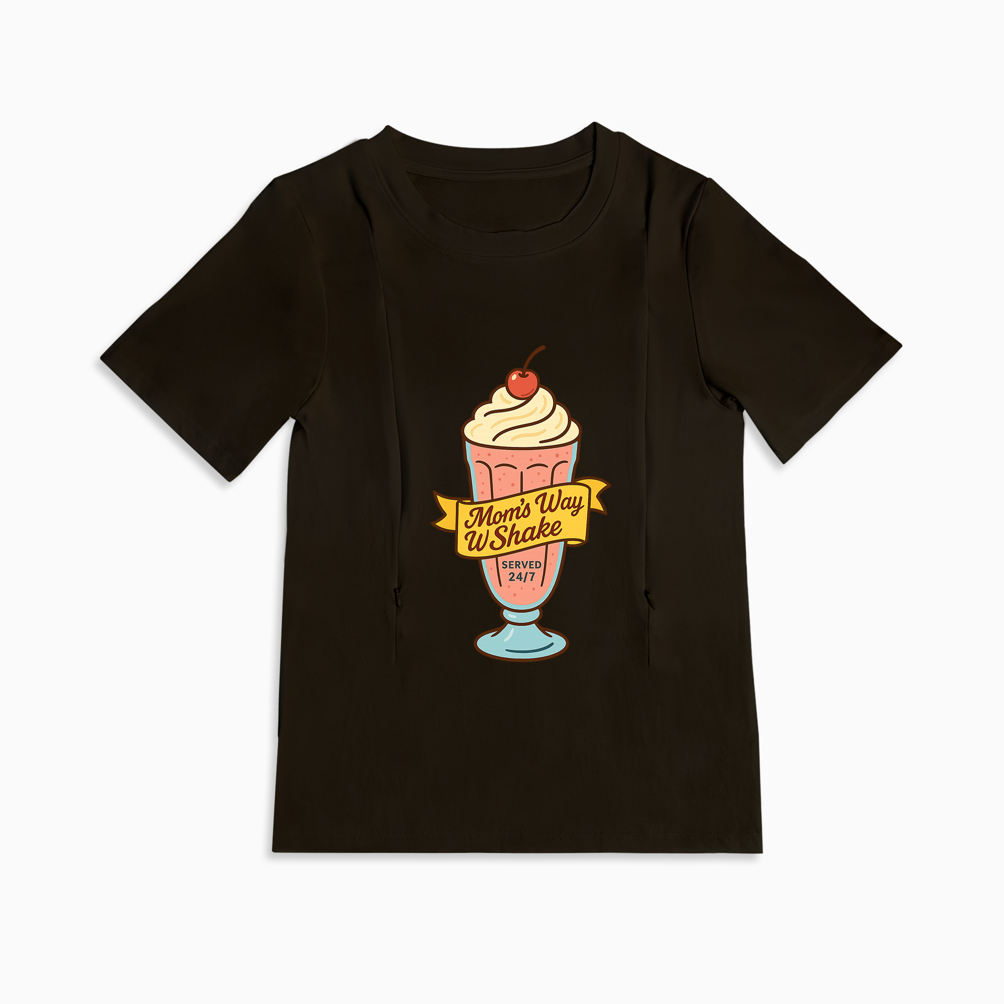 Zipper Nursing T-Shirt | Cute 24/7 Diner Graphic | Soft Cotton