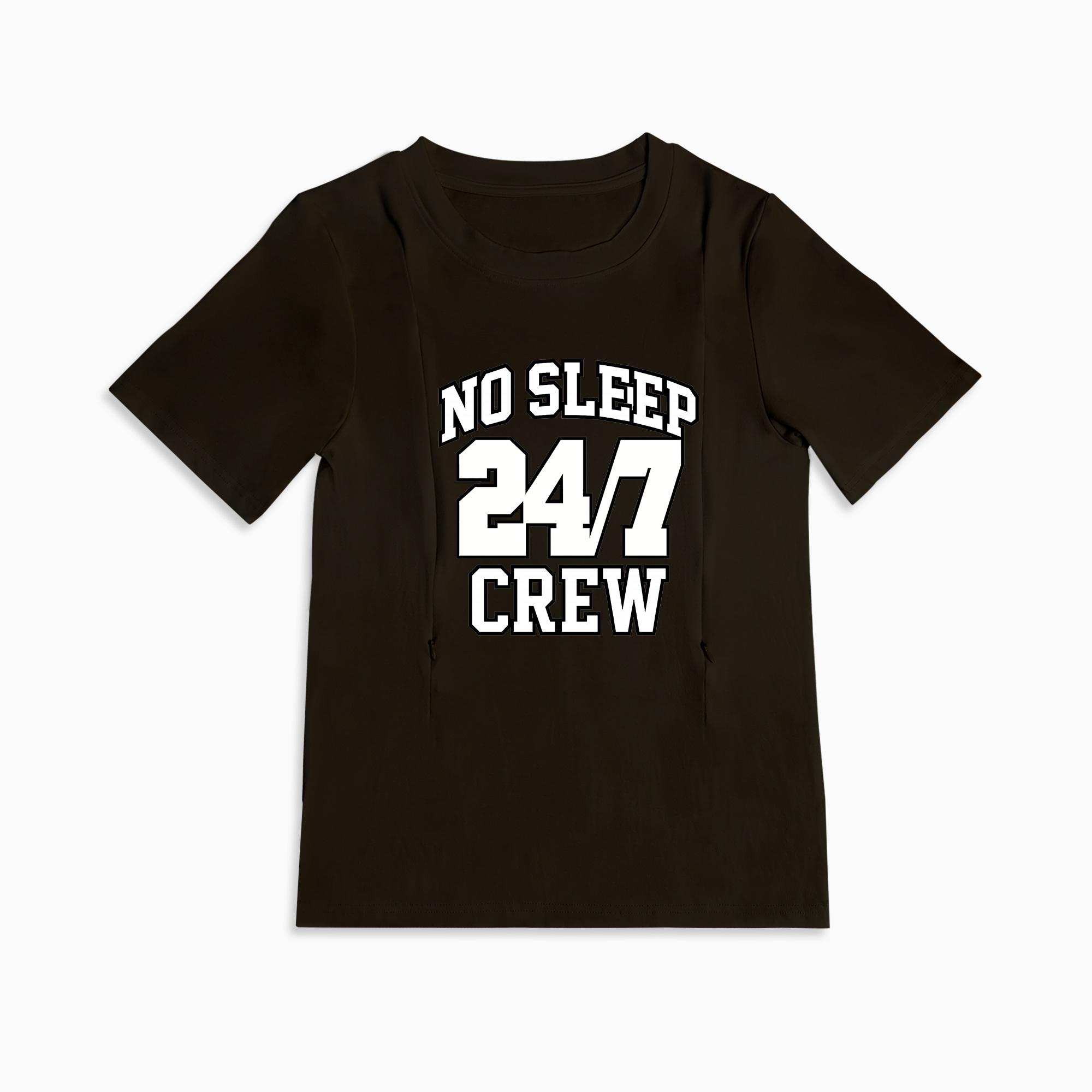 Zipper Nursing T-Shirt | No Sleep Crew Slogan | Soft Cotton