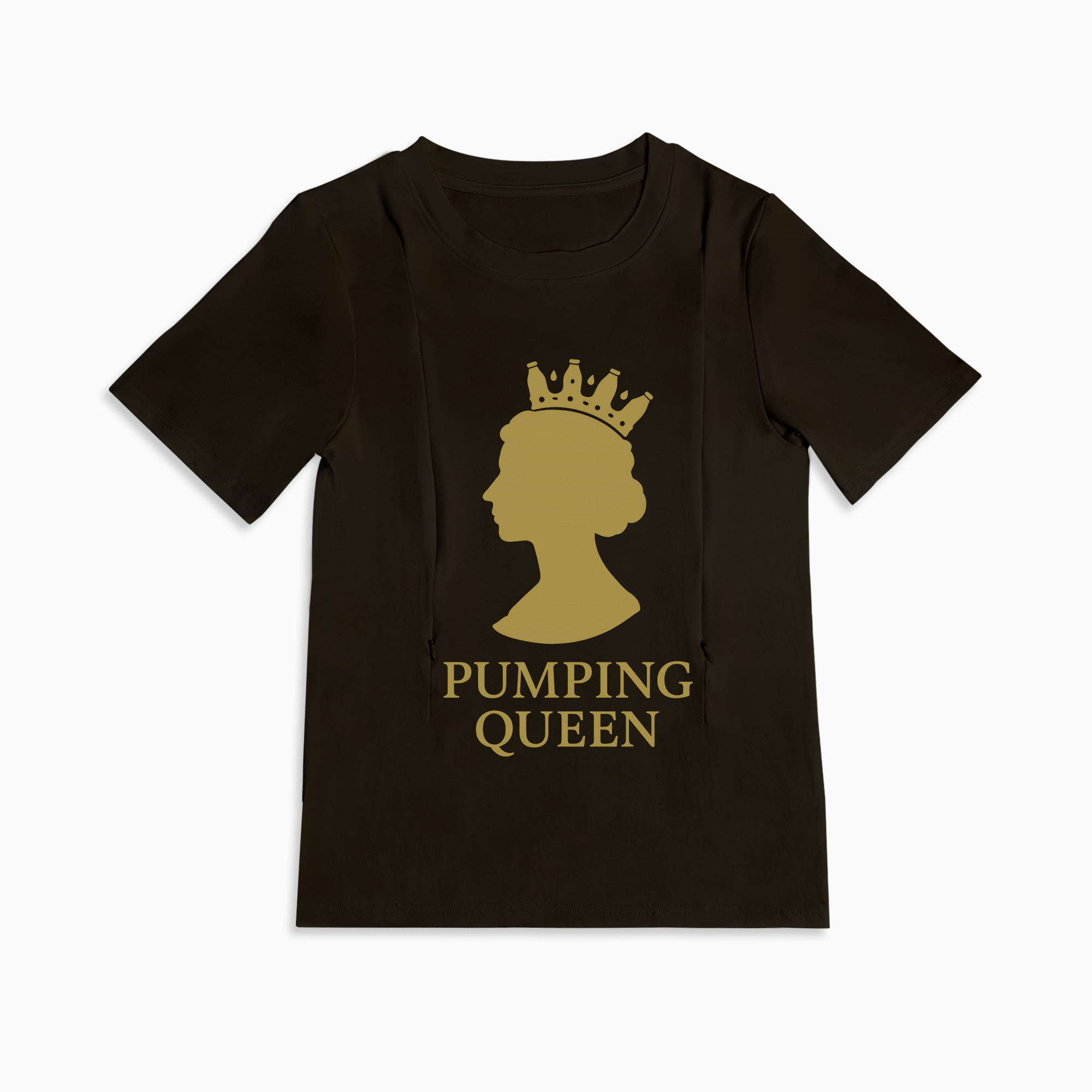 Zipper Nursing T-Shirt | Pumping Queen Slogan | Soft Cotton