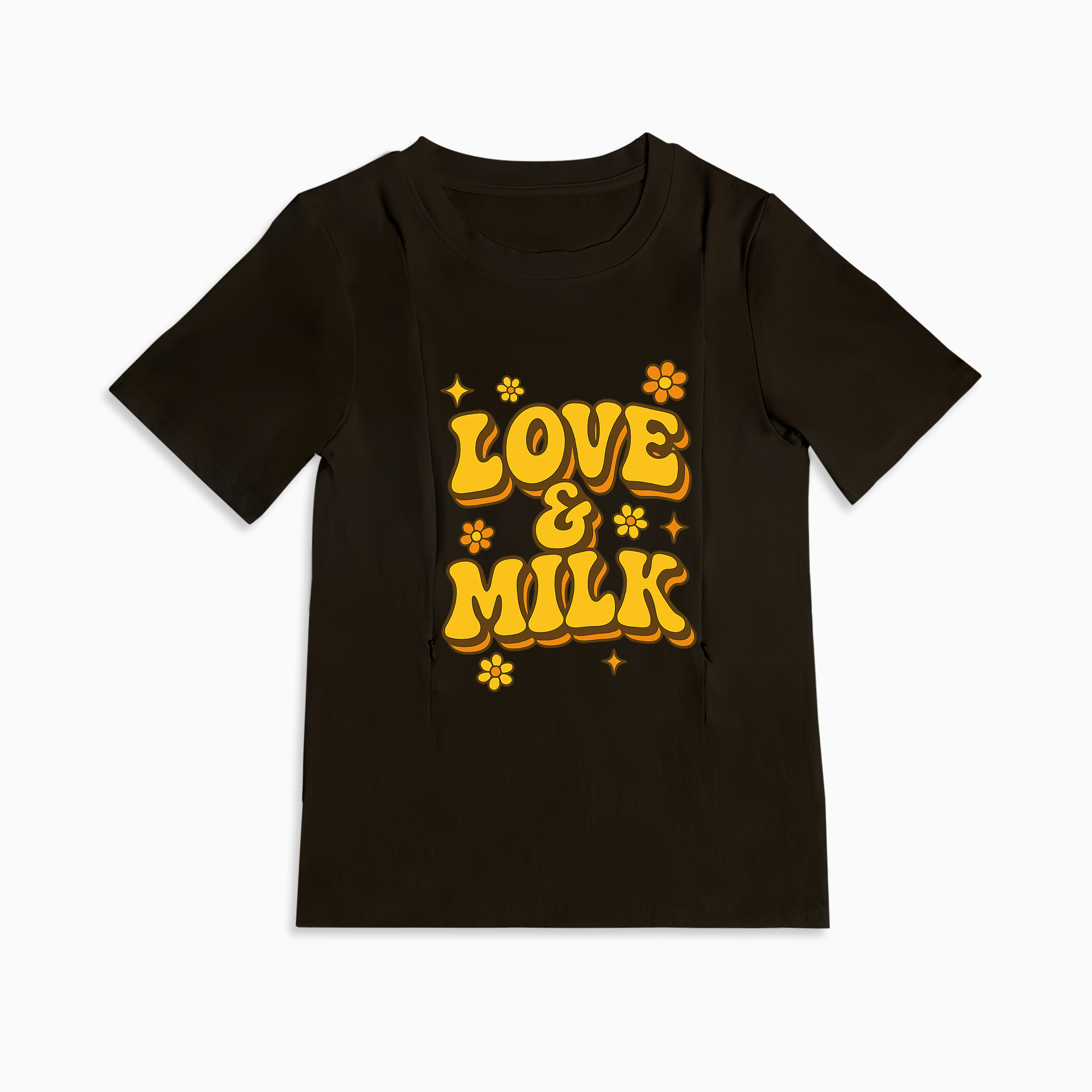 Zipper Nursing Shirt for Moms | Love & Milk Graphic | 95% Cotton