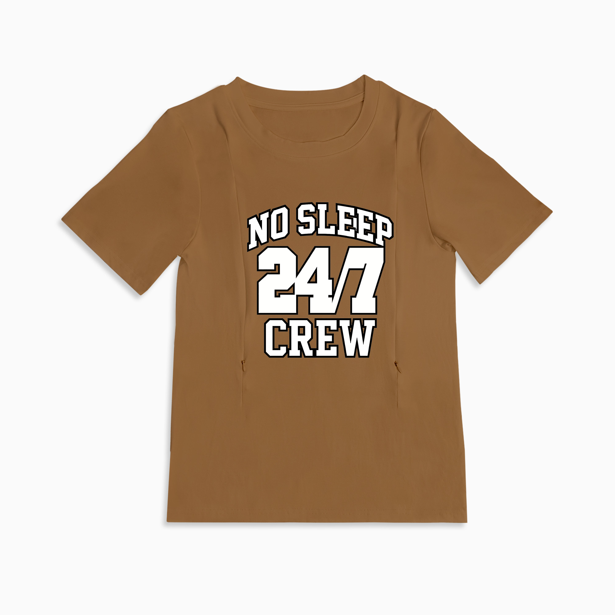 Zipper Nursing T-Shirt | No Sleep Crew Slogan | Soft Cotton