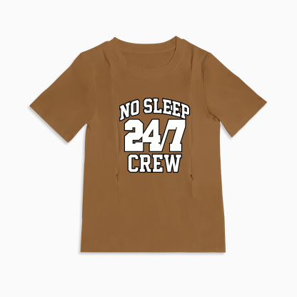 Zipper Nursing T-Shirt | No Sleep Crew Slogan | Soft Cotton