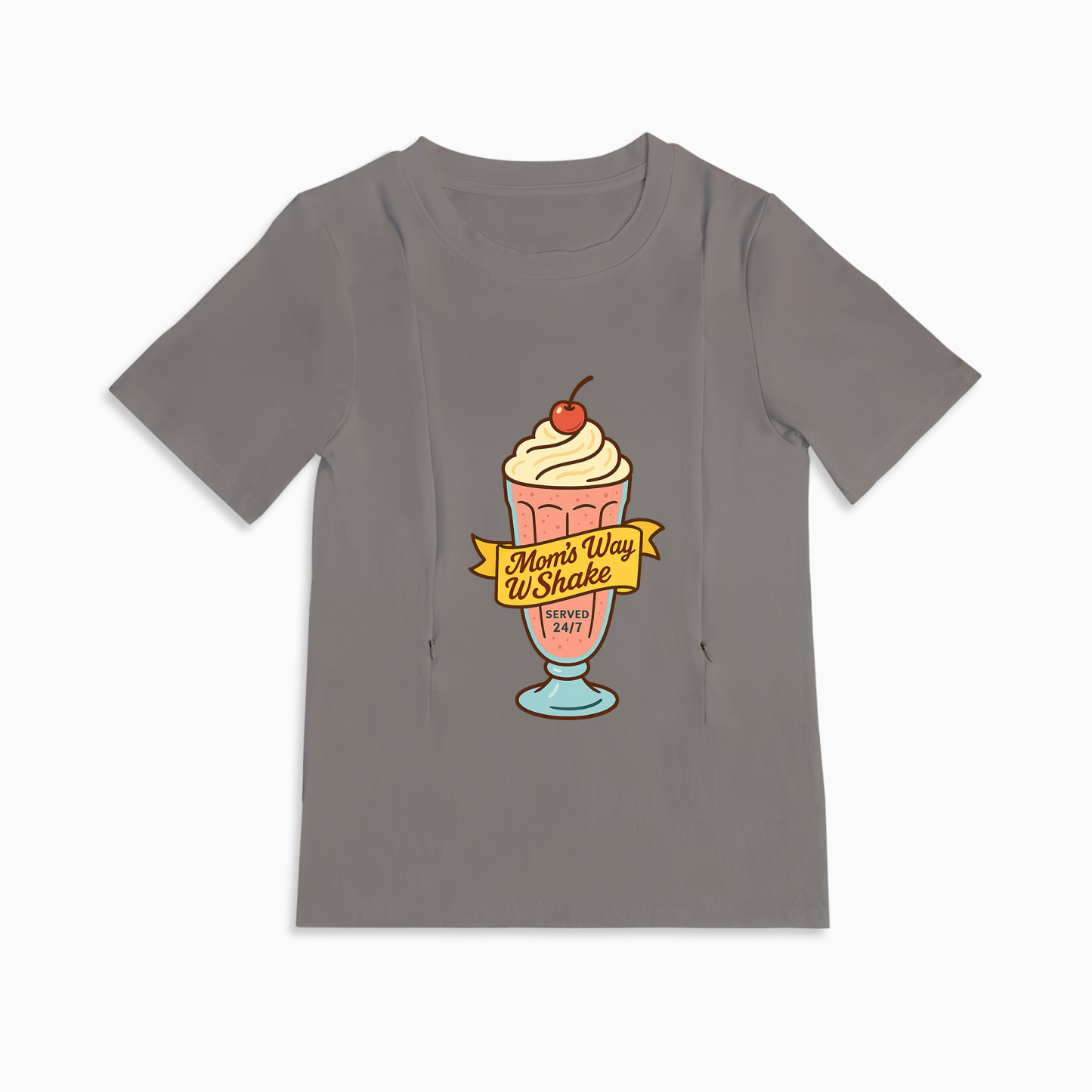 Zipper Nursing T-Shirt | Cute 24/7 Diner Graphic | Soft Cotton