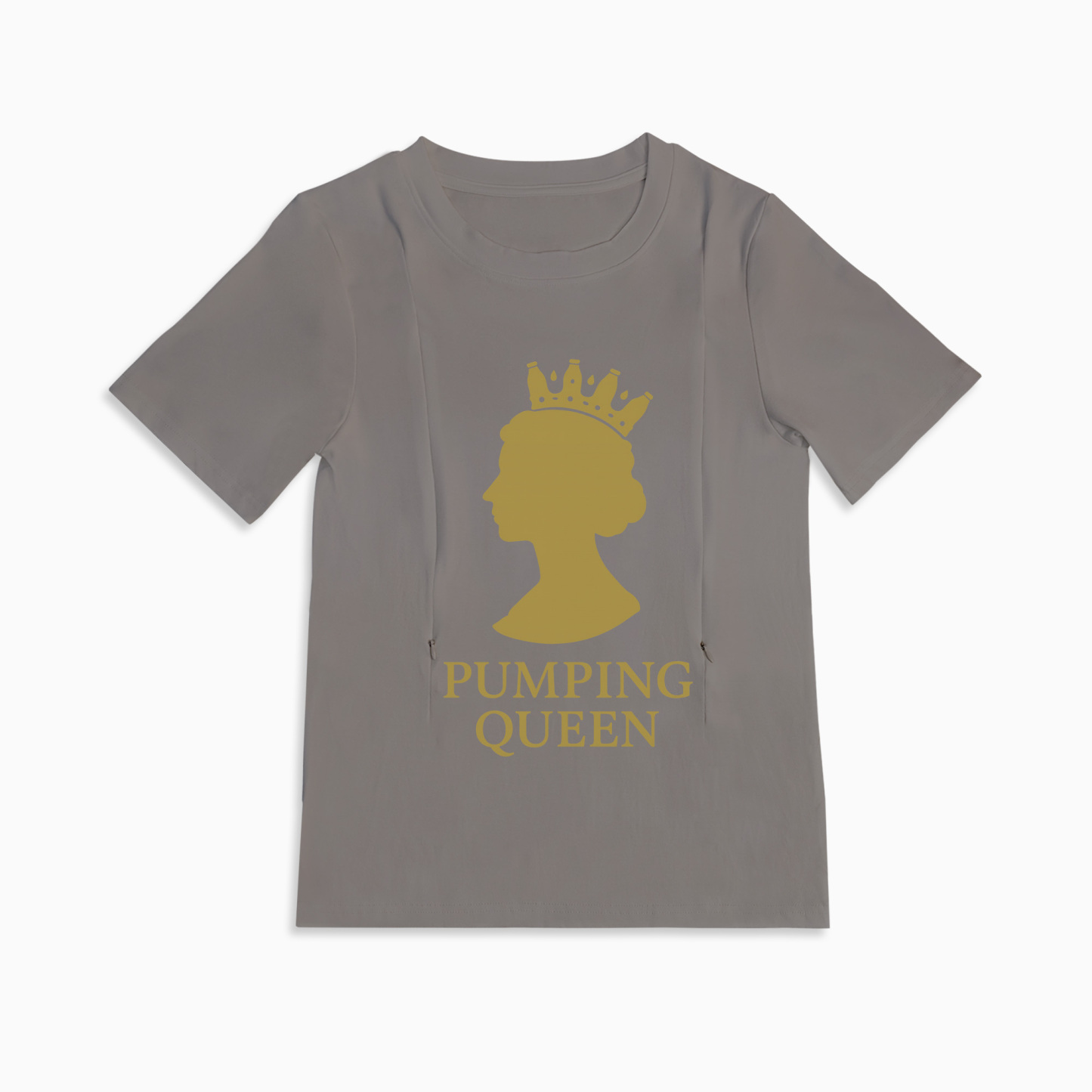 Zipper Nursing T-Shirt | Pumping Queen Slogan | Soft Cotton