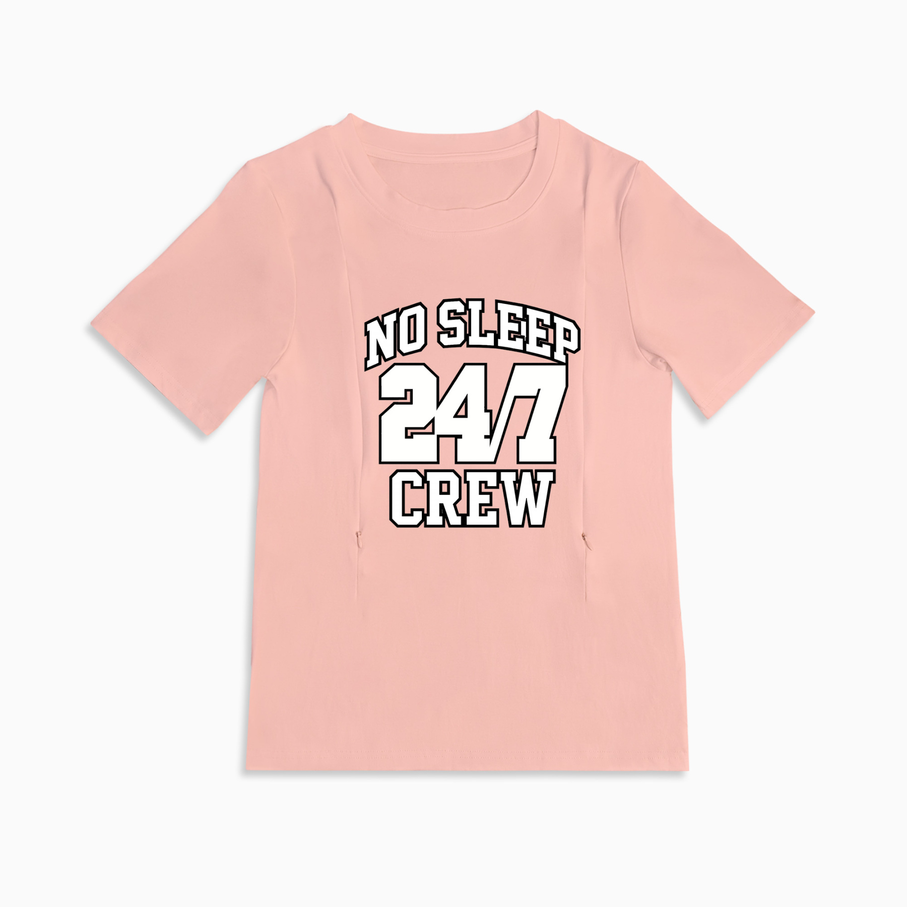 Zipper Nursing T-Shirt | No Sleep Crew Slogan | Soft Cotton