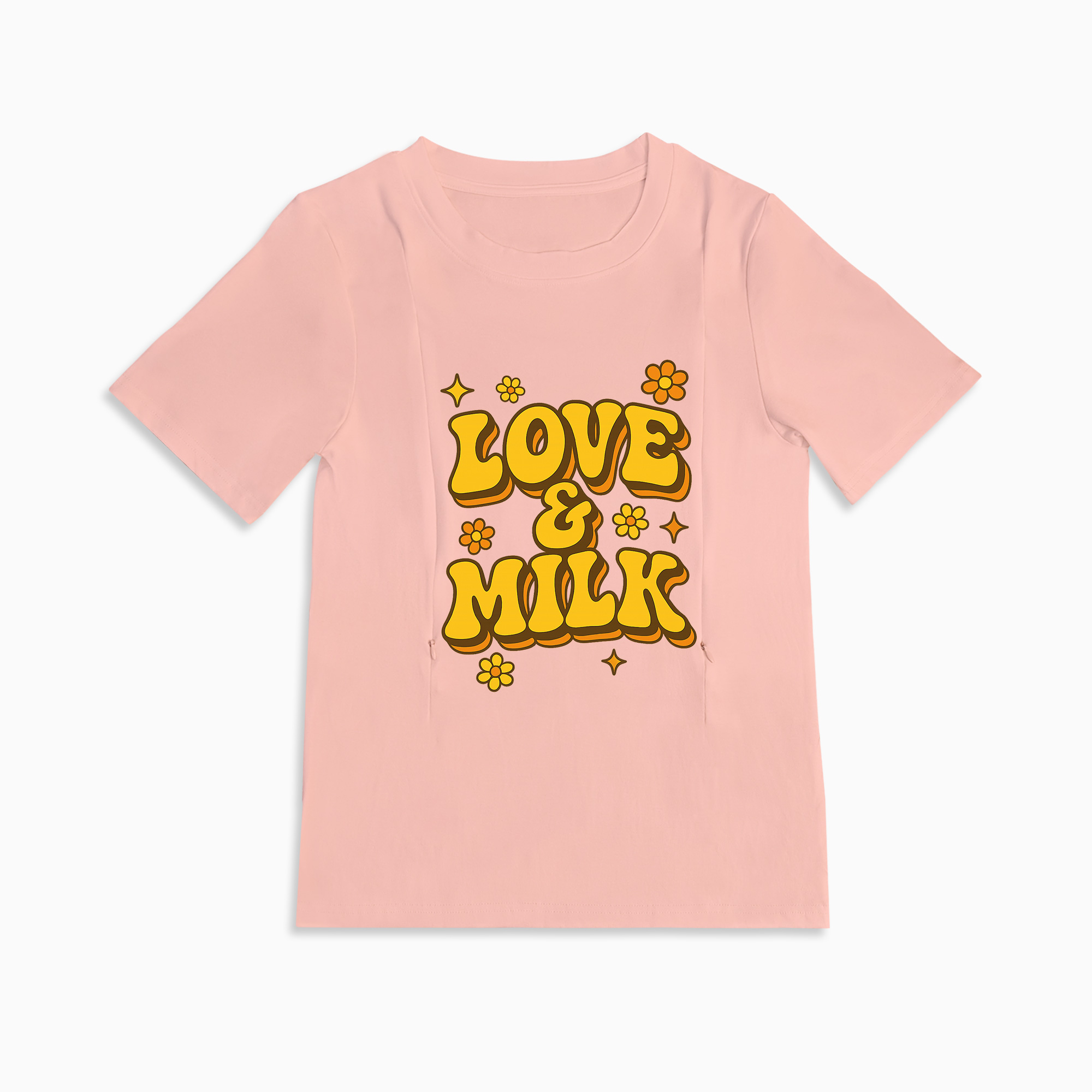 Zipper Nursing Shirt for Moms | Love & Milk Graphic | 95% Cotton
