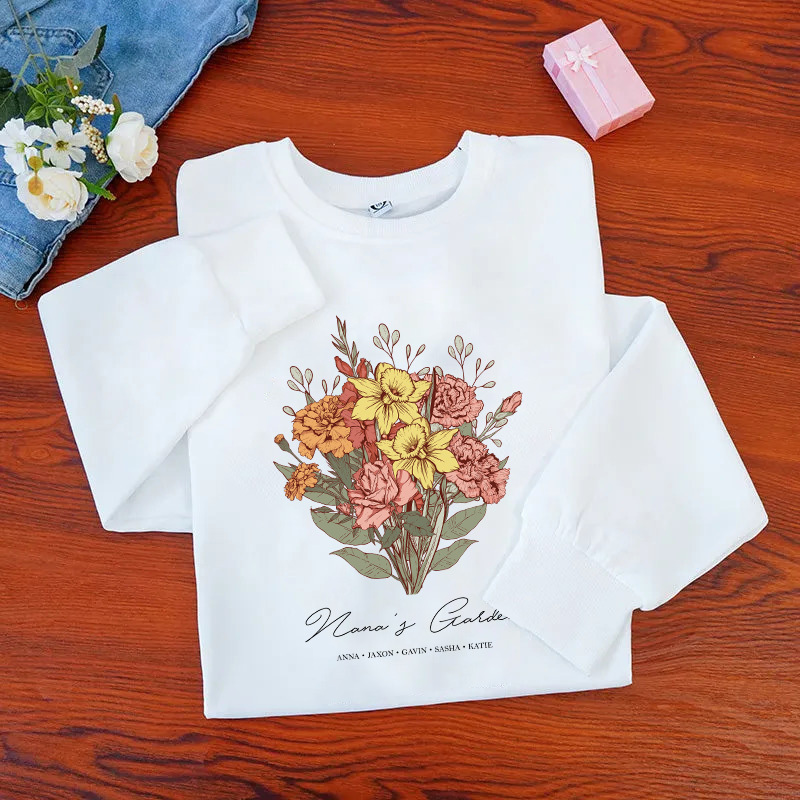 Birth Flower Family Bouquet Custom Hoodie/Crewneck/T-shirt Pro Version (AI Processed)
