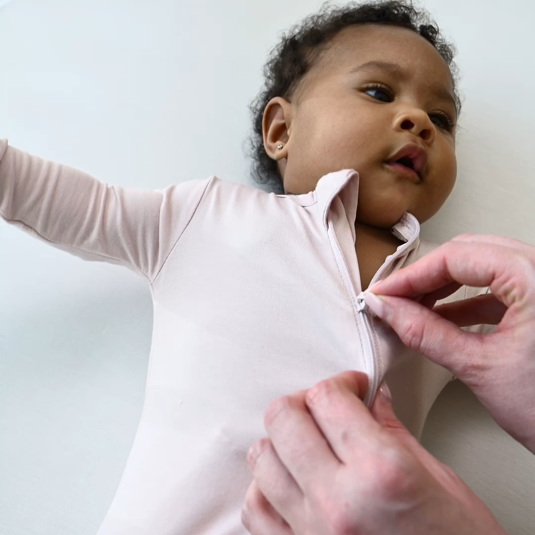 Baby Zipper Rompers in Blush