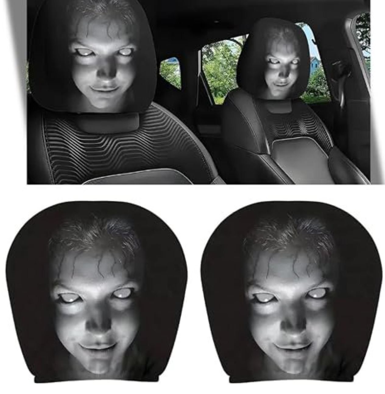 Creepy Haunted Face Halloween Car Headrest Covers
