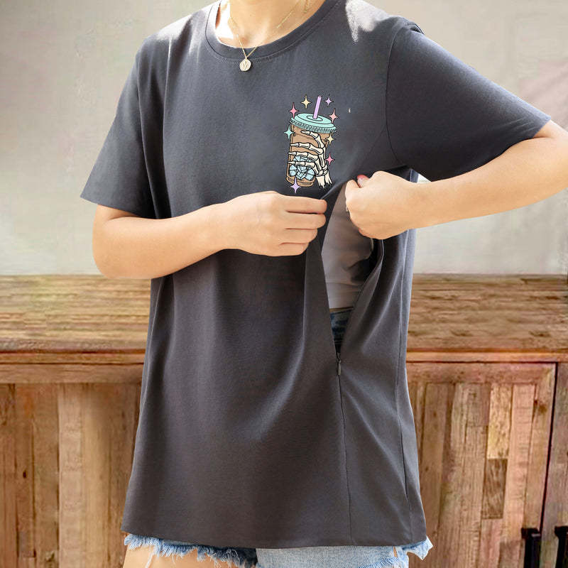 Mom Breastfeeding Nursing T-Shirt - Fueled by Iced Coffee and Anxiety