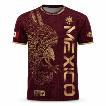 Mexico Gold Eagle Aztec Warrior Soccer Jersey | All-Over Print Heritage Football Shirt