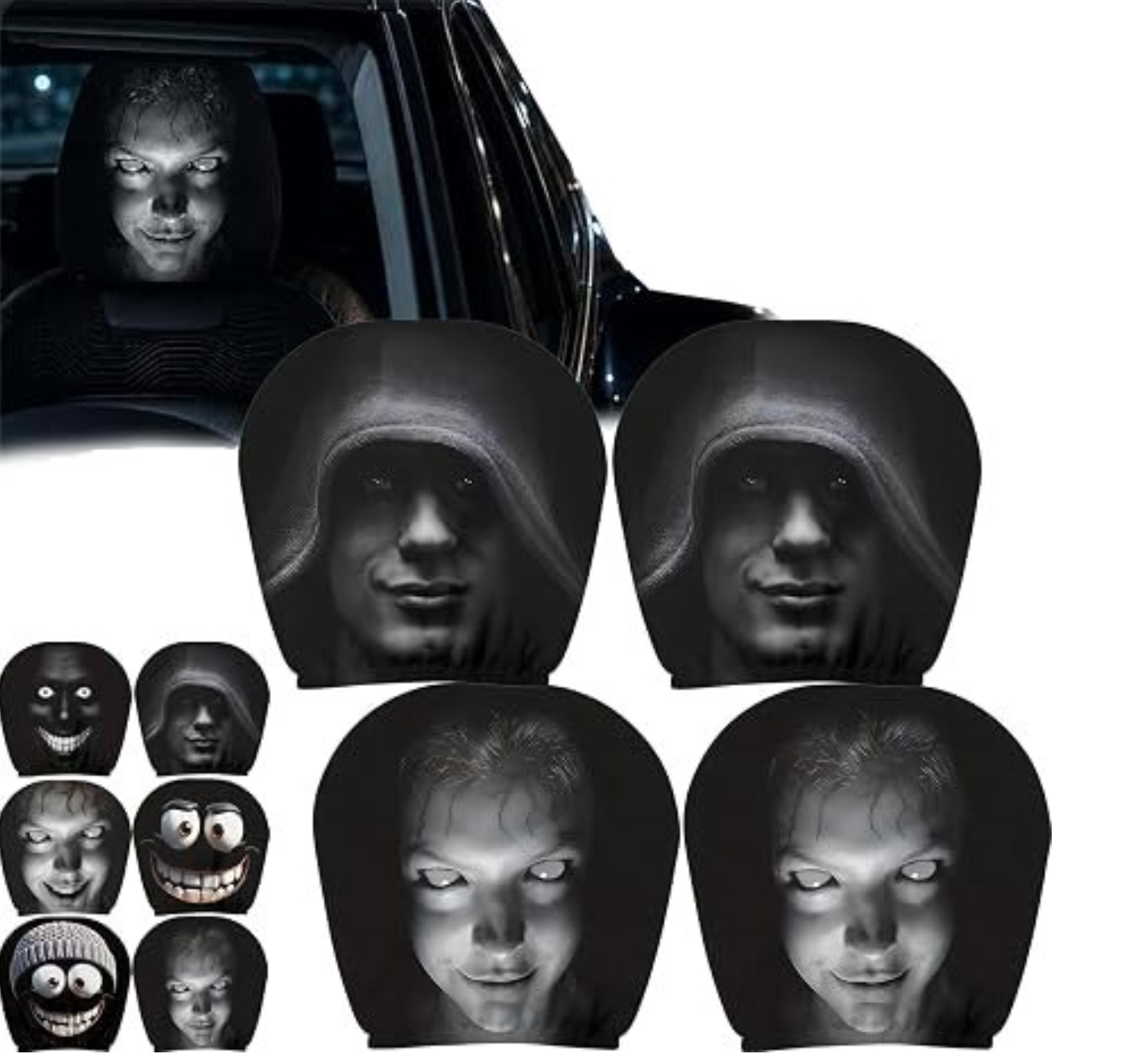 Creepy Haunted Face Halloween Car Headrest Covers