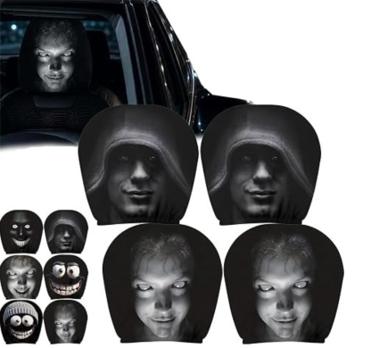 Creepy Haunted Face Halloween Car Headrest Covers