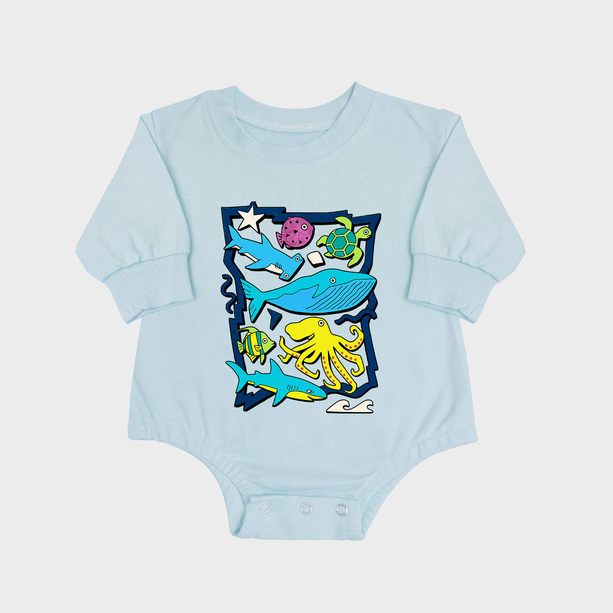 Undersea World Long-sleeved Triangle Onesies Aqua baby romper