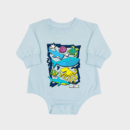 Undersea World Long-sleeved Triangle Onesies Aqua baby romper