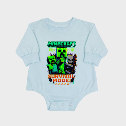 Minecraft Long-sleeved Triangle Onesies Aqua baby romper