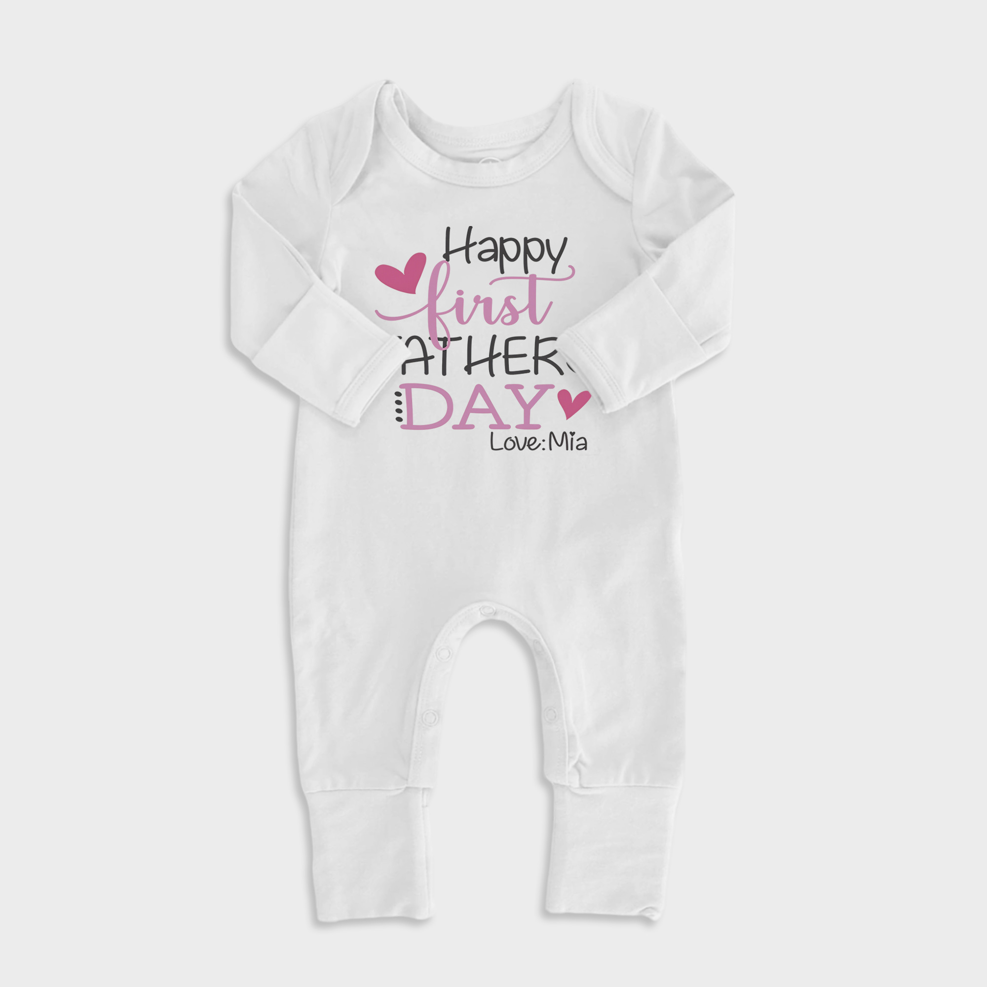 Happy First Fathers Day Pink Baby Full Length Snap Rompers
