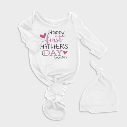 Happy First Fathers Day Pink 2Pcs Baby Knot Gowns