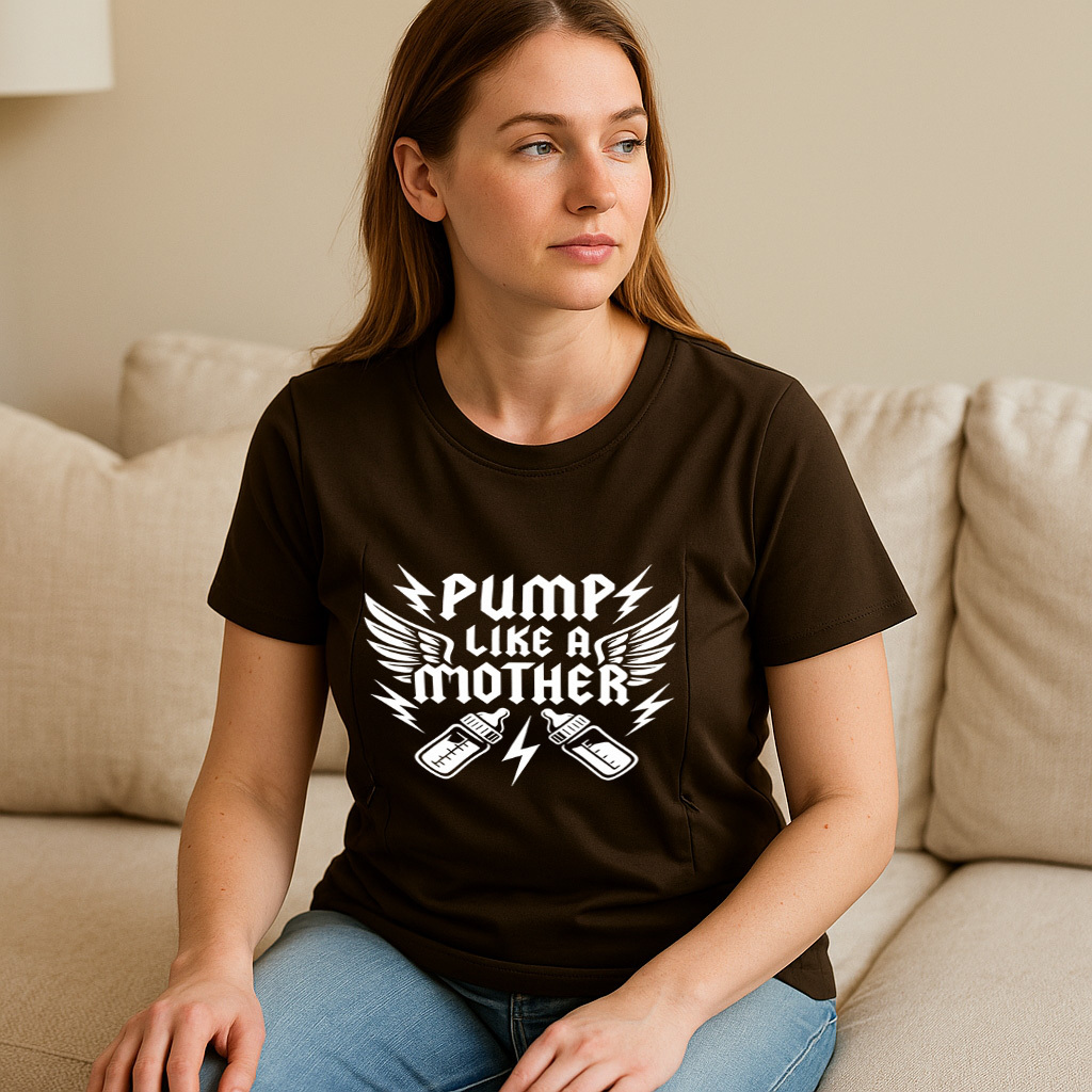 Side Zip Nursing T-Shirt | Pump Like a Mother Slogan To | brand