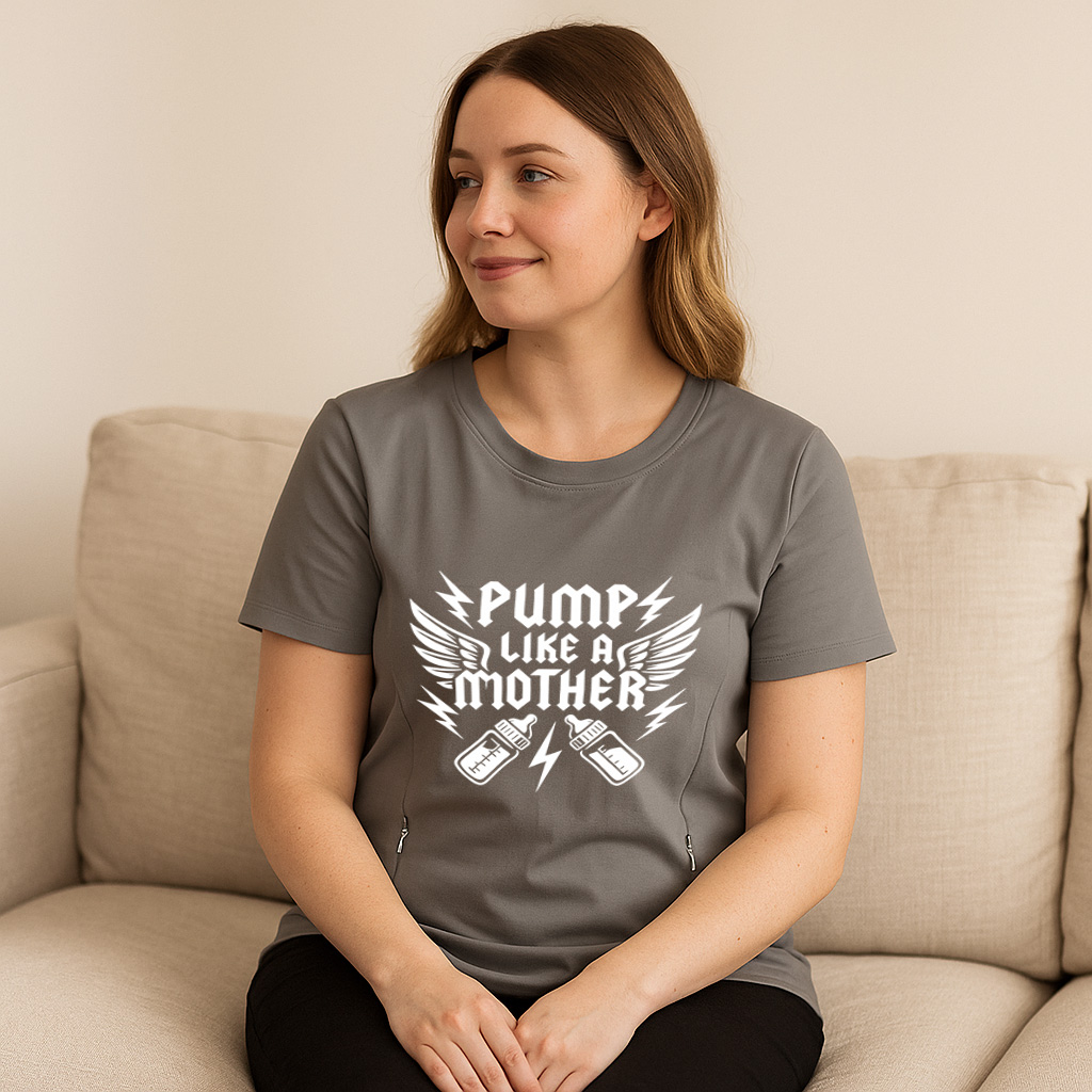 Side Zip Nursing T-Shirt | Pump Like a Mother Slogan To | brand
