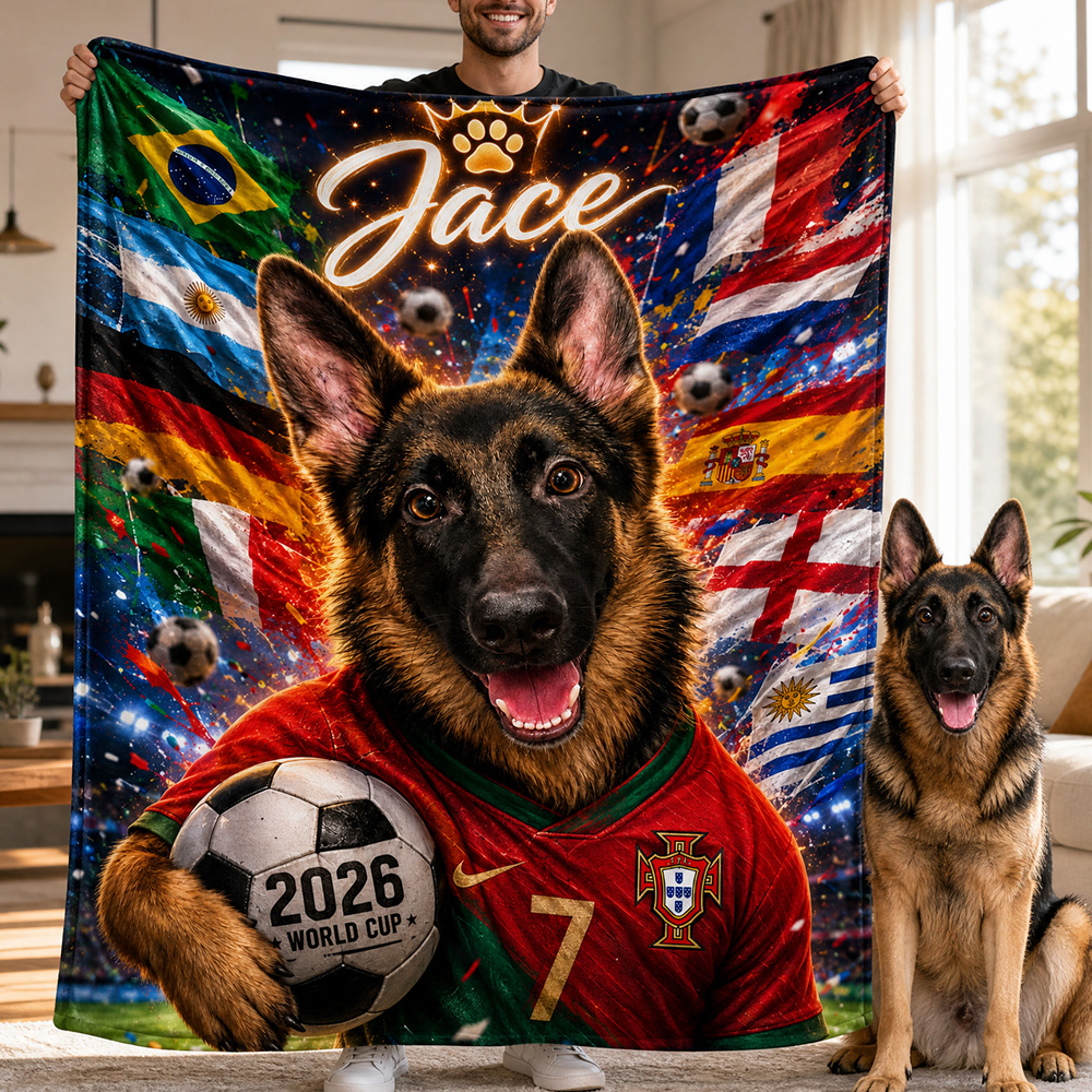 Custom Pet Portrait 2026 World Cup Football Printed Pet Name Team Blanket