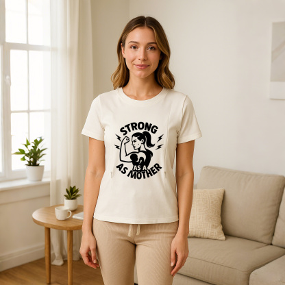 Side Zip Nursing Tee | Strong as a Mother Slogan | by t | brand