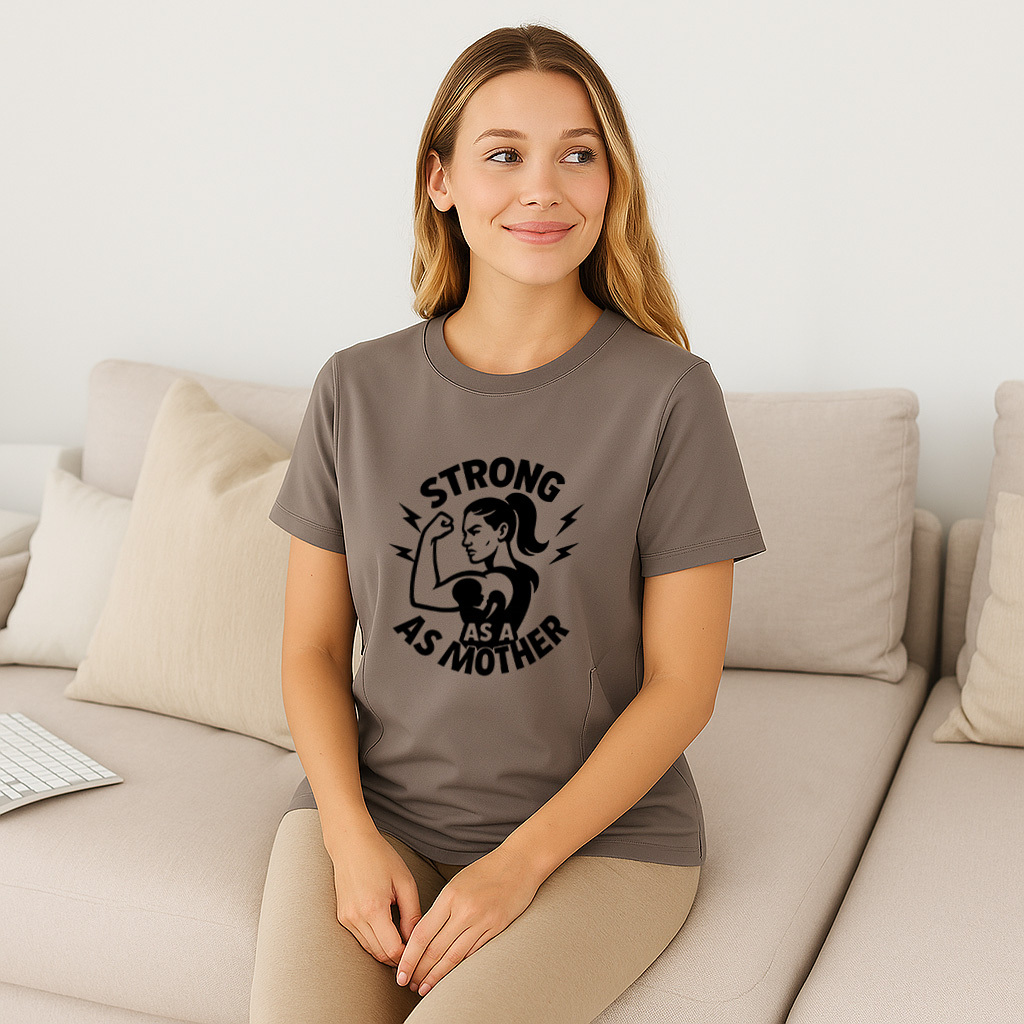 Side Zip Nursing Tee | Strong as a Mother Slogan | by t | brand