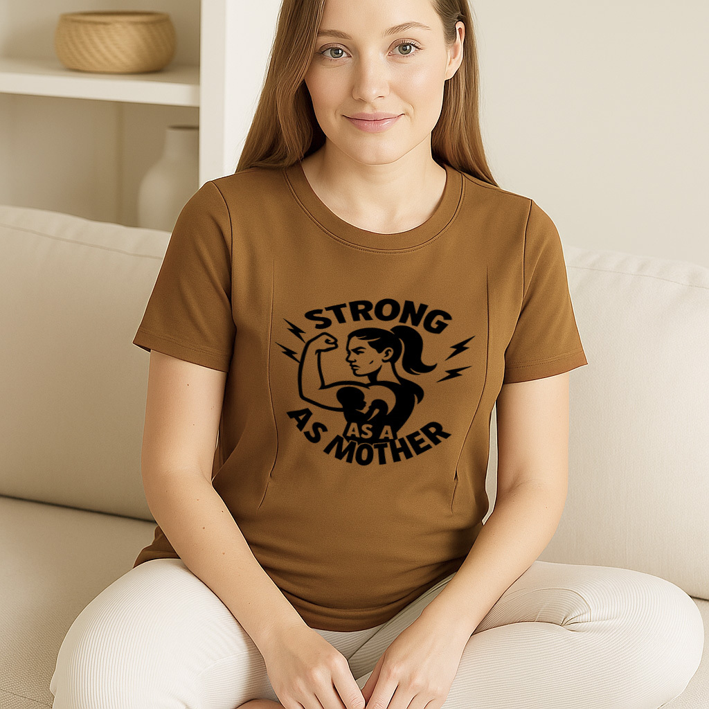 Side Zip Nursing Tee | Strong as a Mother Slogan | by t | brand