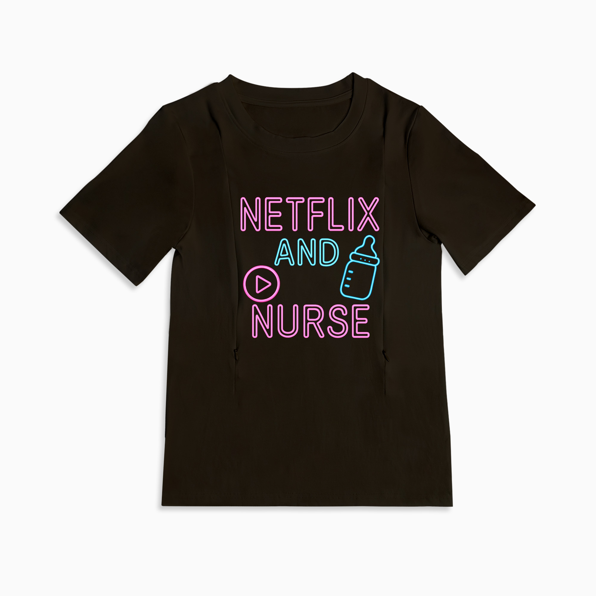 Zipper Nursing Tee | "Netflix and Nurse" | Easy Access for Breastfeeding