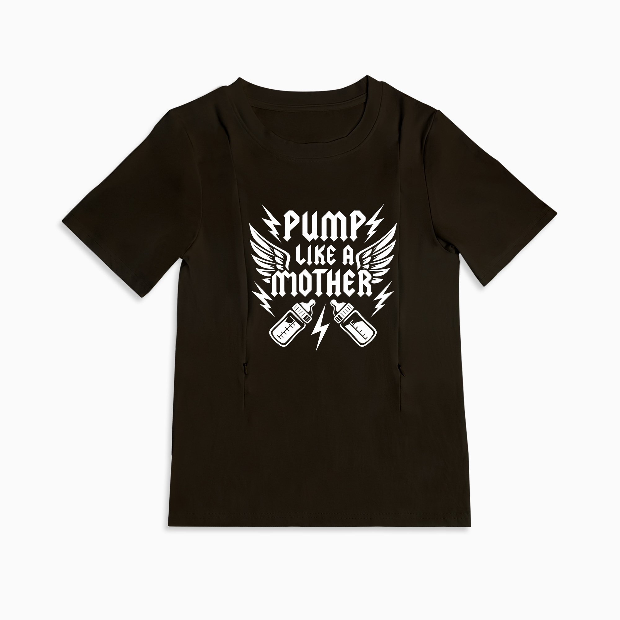 Side Zip Nursing T-Shirt | Pump Like a Mother Slogan Top | Cotton