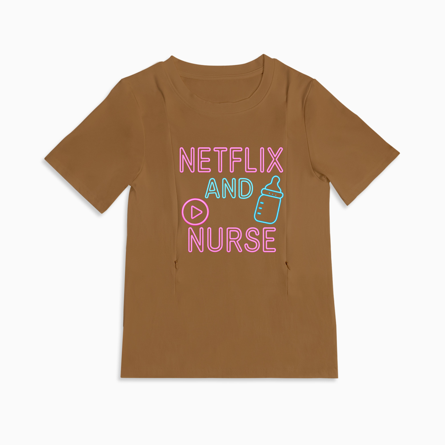 Zipper Nursing Tee | "Netflix and Nurse" | Easy Access for Breastfeeding