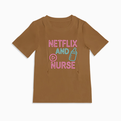 Zipper Nursing Tee | "Netflix and Nurse" | Easy Access for Breastfeeding